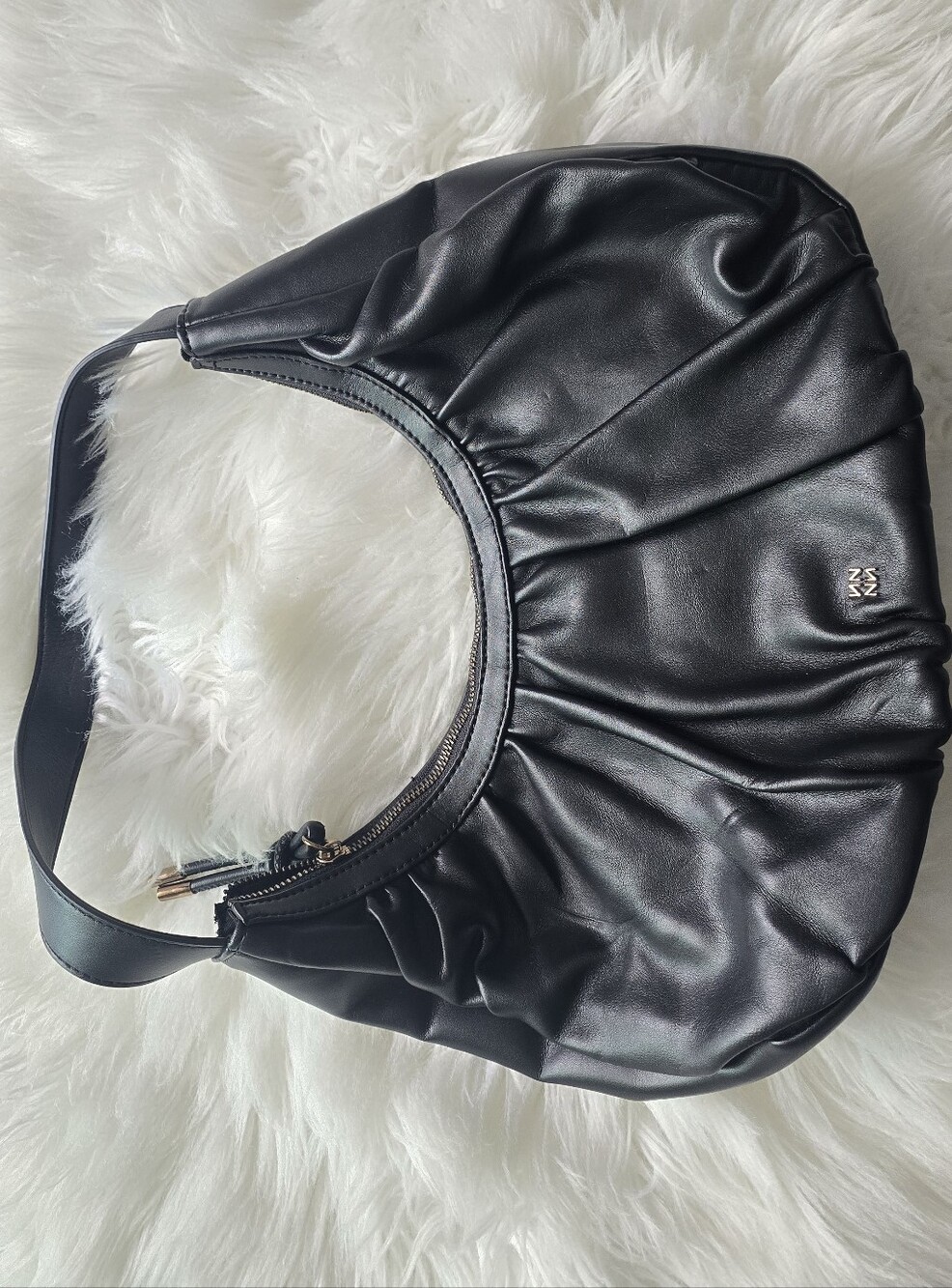 Naturalizer Black Gathered Shoulder Bag with Gold Accent